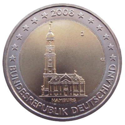 2 euros conmemorativa Estado de Hamburgo - Iglesia de San Miguel